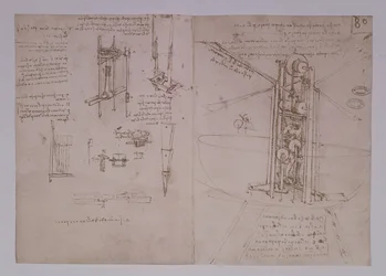 Verticaal Staande Vogelvleugel Vliegmachine, fol. 80r uit Parijs Manuscript B, 1488-90